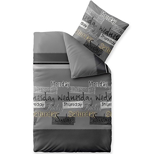 CelinaTex Fashion Bettwäsche 135x200 cm 2teilig Baumwolle Crazy Wörter Streifen Grau Schwarz Weiß