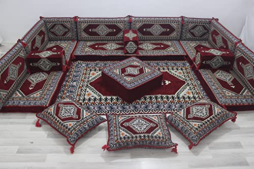 Traditionelles arabisches Bodensofa, arabisches Majlis Jalsa, ethnisches Bodensofa, marokkanische Bodenkissen, jordanisches irakisches Wohnzimmer, Gartensofa (U Sofa Komplettset)