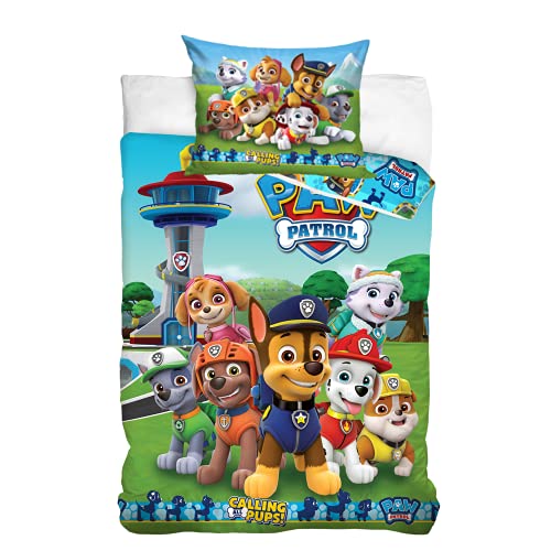 Paw Patrol Bettwäsche Bettbezug 100x135 40x60 Baumwolle · Baby Kinderbettwäsche für Mädchen und Jungen · 2 teilig · 1 Kissenbezug 40x60 + 1 Bettbezug 100x135 cm