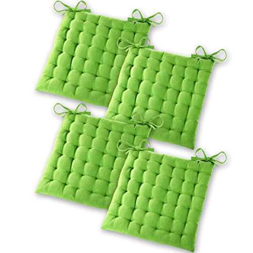 Gräfenstayn® 4er-Set Baumwoll-Sitzkissen 40x40x5cm mit Haltebändern für Indoor und Outdoor mit Öko-Tex Siegel - (Apfelgrün)