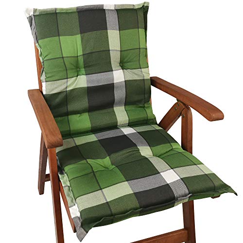 DILUMA Niedriglehner Auflage Naxos für Gartenstühle 98x49 cm Karo Grün - 6 cm Starke Stuhlauflage mit Komfortschaumkern und Bezug aus Baumwoll-Mischgewebe - Made in EU mit ÖkoTex100