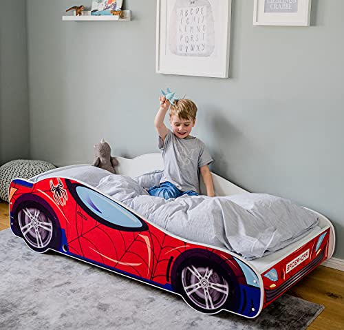 Autobett 140x70 Spielbett Kinderbett mit Lattenrost 70 x 140 Bett Kinder Rennfahrer Spider