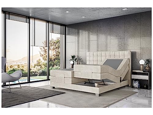 MEBLINI Boxspringbett Elektrisch Verstellbar - Gepolstert Doppelbett mit Matratzen und Toppers - Polsterbett - Bett mit Kopfteil - Edison - 160x200 - H3/Creme Samt