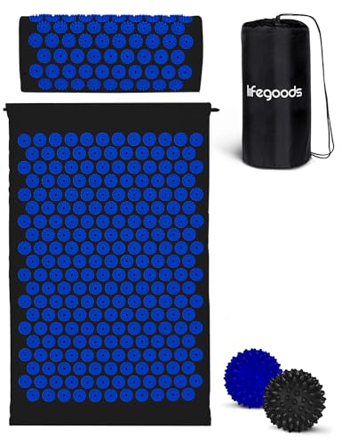 LifeGoods Akupressurmatte Mit Kissen - Akkupressmatte - Akkupressurmatte+ - Akupressur Matte - Akupunktur Matte - Massagematte - Rücken - Stachelmatte - Fakirmatte - Nagelmatte - Acupressure Mat