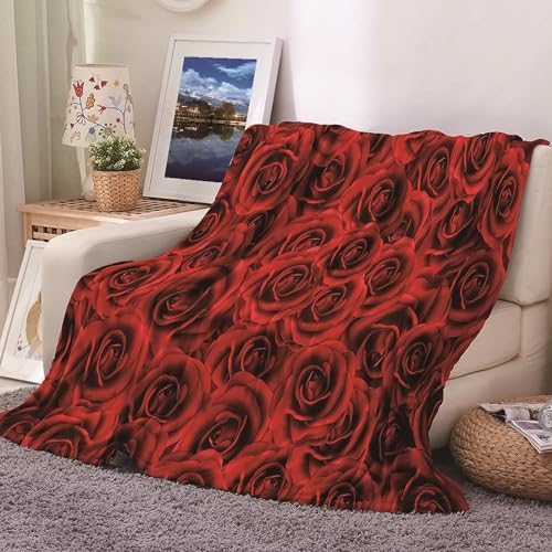 Kuscheldecke 220x240 Rote Rosen Kuscheldecke mit Muster Weiche Warme Microfaser Decke Erwachsene Wohndecke fÜr TV Sofa Couch Bett Blanket Tagesdecke