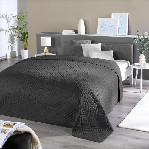 Delindo Lifestyle Tagesdecke Bettüberwurf Premium GRAU, für Doppelbett, einfarbig für Schlafzimmer, 220x240 cm