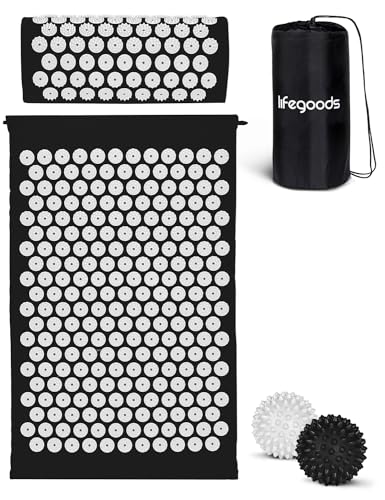 LifeGoods Akupressurmatte Mit Kissen - Akkupressmatte - Akkupressurmatte+ - Akupressur Matte - Akupunktur Matte - Massagematte - Rücken - Stachelmatte - Fakirmatte - Nagelmatte - Acupressure Mat