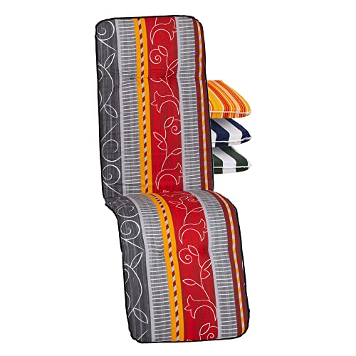 Beo Relaxsessel Auflage Waschbar Bali | Made in EU nach Öko-Tex Standard | Atmungsaktive Relaxstuhl Auflage mit Gummi-Halteband | UV-beständige Liegestuhl Auflage mit Ornamenten in Rot-Grau