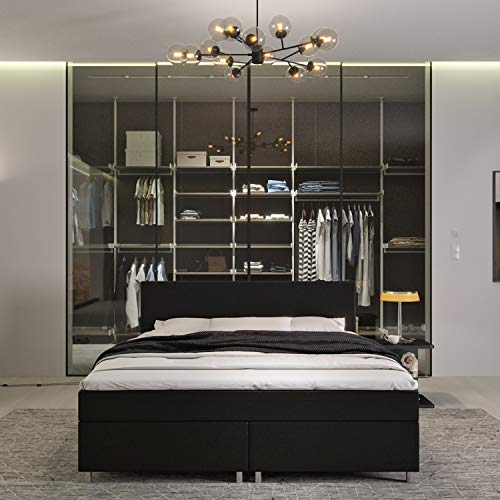 INNOCENT® - P4 | Boxspringbett 200x220 in Schwarz Kunstleder | 7-Zonen & 3D-Air 6cm | Bonell-Federkernmatratze | H2 Härtegrad | Boxbett für Hotels | HB00