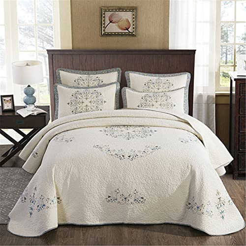 WANWEN Beige Quilt-Tagesdecke, 100% Baumwolle, weiche, leichte Tagesdecke, Bettwäsche-Set mit 2 Kissenbezügen, Double People Print Quilt, große Wohnkultur, 3-teilig, 259 x 299 cm Little Surprise