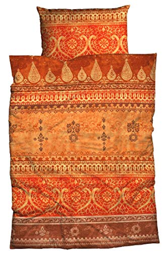 sister s. Bettwäsche INDI reine Baumwolle, Satin - Bordürendruck absolut hip modernes Landhaus orientalischer Flair Ornamente terra orange 135 cm x 200 cm