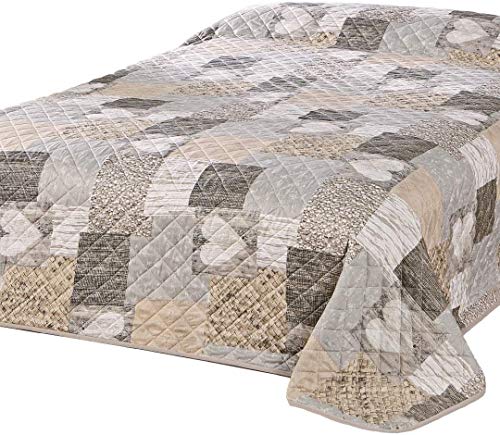 Delindo Lifestyle Tagesdecke Bettüberwurf Herzen für Doppelbett, Patchwork braun, 200x220 cm