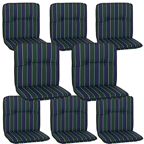 NYVI Niedriglehner Auflagen Hawaii 8er Set - 96x47 cm Blau Dunkelgrün Gestreift - Gartenmöbel Auflage mit 5 cm Polster und Gummi-Halteband