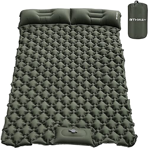 OTHWAY Doppel-Camping-Isomatte, Fußpresse, aufblasbare Isomatte, eingebaute Pumpe, Campingmatratze mit Kissen für Auto, Reisen, Rucksackreisen, Wandern, Zelt, Reisen 200 * 120cm(Grün)