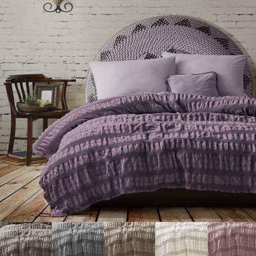 Buymax Tagesdecke Bettüberwurf 220x240 cm Pique Decke Waffeloptik 100% Baumwolle Universale Baumwolldecke Bedspreads Quilt Uni Einfarbig, Farbe Lila Vilolett