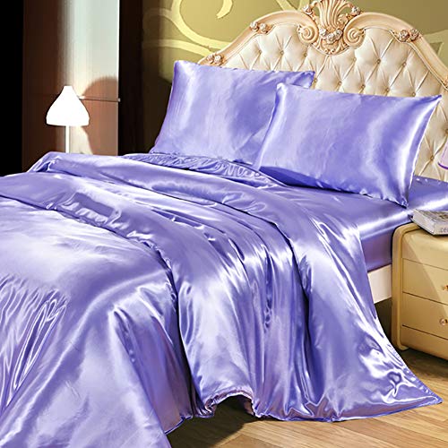 Omela Bettwäsche Set 135x200 Lila Einfarbig Unifarben Glanz Satin Bettbezug mit Reißverschluss 100% Glanzsatin Polyester Glatt Angenehm Sommerbettwäsche und Kissenbezug 80x80 cm