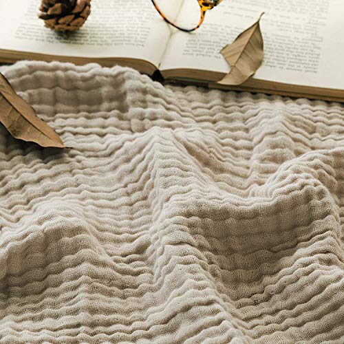 EMME Baumwolldecke, 6-Lagige Vorgewaschene Kuscheldecke, Wohndecken Atmungsaktive Weiche Beige Decke Alle Jahreszeiten Couch Decken überwurfdecke Tagesdecke, 140 x 190 cm