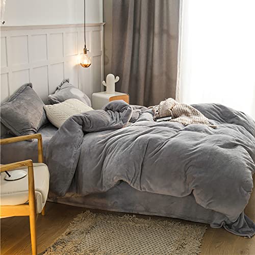 Omela Warm Fleece Winter Bettwäsche 220x240 Silber Grau Cashmere Touch Plüsch Bettbezug mit Kopfkissenbezug 80x80 cm 3 Teilig Flauschig Coral Microfaser Winterbettwäsche Set Reißverschluss