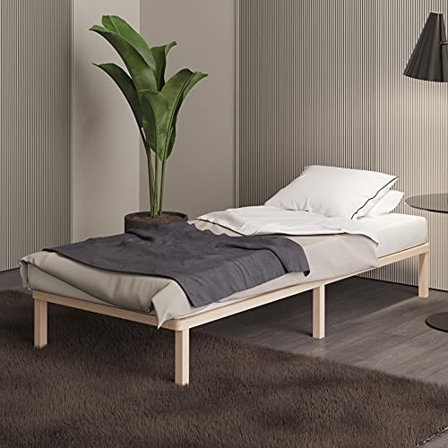 Hansales Bettgestell 70x200 cm Lisette mit Lattenrost mit Füßen – Futonbett aus Vollholz mit Rollrost – Bettrahmen 300 kg belastbar – Stabiles Holzbett ­– unbehandeltes FSC®-zertifiziertes Massivholz