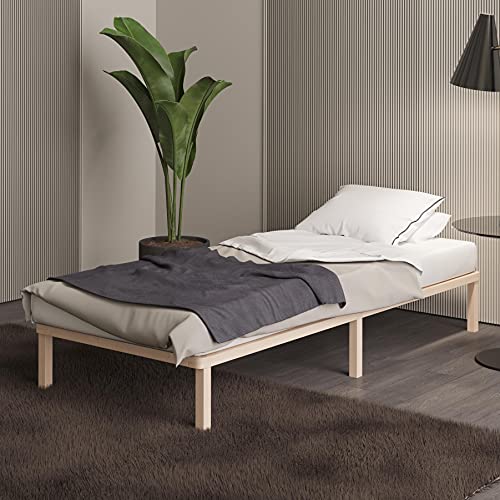 Bettgestell 80x200 cm Lisette mit Lattenrost mit Füßen – Futonbett aus Vollholz mit Rollrost – Bettrahmen 250+ kg belastbar – Stabiles Holzbett ­– unbehandeltes FSC®-zertifiziertes Massivholz