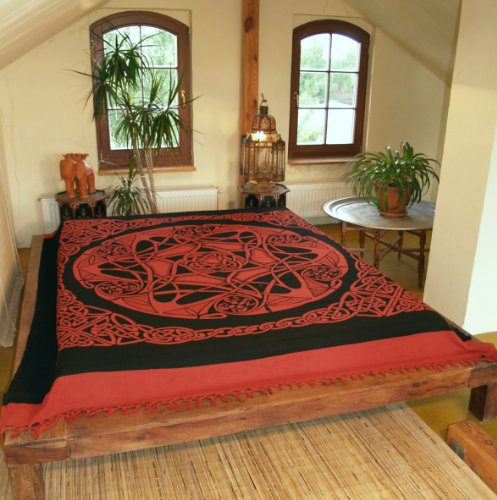 GURU SHOP Wandbehang, Wandtuch, Mandala, Tagesdecke Keltisch - Design 15, Rot, Baumwolle, 190x220x0,2 cm, Bettüberwurf, Sofa Überwurf
