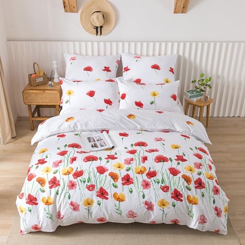 HENGWEI Bettwäsche 155x200 2teilig Set Extraweiches Bettwäsche-Sets für Einzelbett Hochwertiges Microfaser Bettbezug mit Kissenbezug 80x80cm, Mohnblume