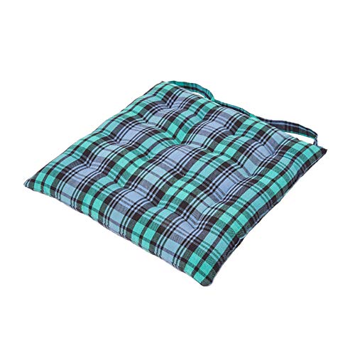 Homescapes Kariertes Stuhlkissen Blackwatch 40 x 40 cm, grün-blau Schottenmuster, Sitzkissen für Stühle mit Bändern und Knopfverschluss, Bezug aus 100% Baumwolle, Polyester-Füllung, Tartan-Muster