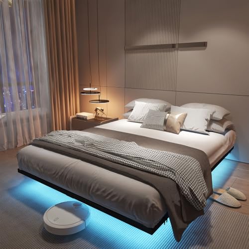 Stonebroo Bettgestell 180x200cm mit Lattenrost, Bett mit Led, Floating Bed Frame, Modern Metallbett, Robust, Metall Doppelbett Schwarz (ohne matratze) IXF-96L-180