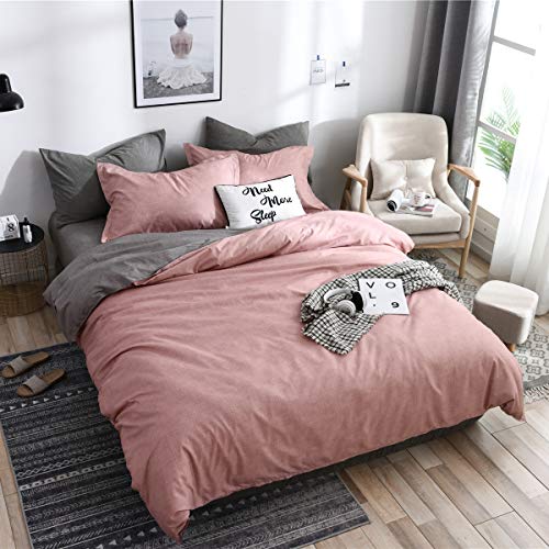 Boqingzhu Bettwäsche 220 x 240cm Rosa Altrosa Grau Anthrazit Microfaser Wendebettwäsche Set Uni Doppelbett Bettbezug mit Reißverschluss und 2 Kissenbezüge 80 x 80 cm