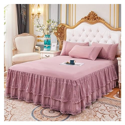 Volant Betthusse Spitze Bettrock Luxus Prinzessin Mädchen Tagesdecke Königin König Größe Frühling Spannbettlaken Bett Matratzenbezug Retro Bettwäsche mit Rock (Color : Light Purple, Size : 180x200x4