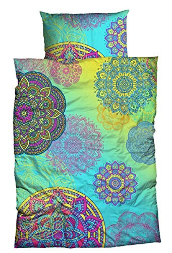 sister s. Baumwoll-Satin Bettwäsche EIVISSA blau grün 155 x 220 cm Mandalas Ornamente absolut hip Bettwäsche-Set Regenbogenfarben