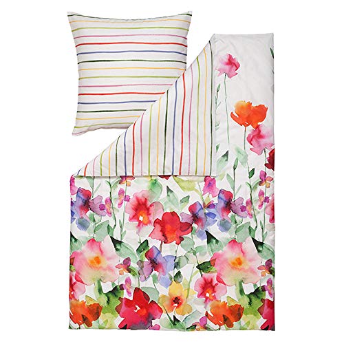 Estella Wendebettwäsche Set Aquarell 4703 985 Blumen Mako Satin 200 cm x 220 cm