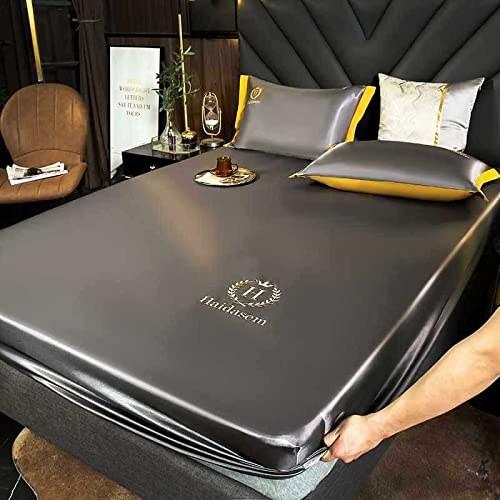 Bleyoum Sommer-Eisseide-Bettlaken, Latex-Schlafkühlmatratzen-Bettwäsche-Set, atmungsaktiv, rutschfest, Queen-Size-Doppelbett, Bettwäsche für vier Jahreszeiten, 180 x 200 + 25 cm