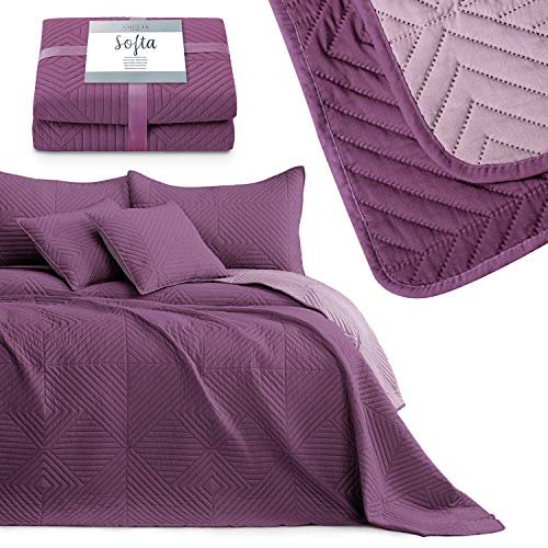 AmeliaHome Tagesdecke violett Flieder 220x240 Bettüberwürf zweiseitig Ultrasonic Steppung Polyester Softa