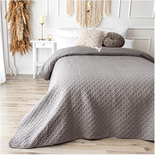 CalmyHOME Tagesdecke 200x220 Grau Bettüberwurf Bett Überwurf Sofaüberwurf Steppdecke Sofa Decke Überwurfdecke Betthusse XXL Überdecke Gesteppte Tagesdecken gesteppt Quilt Bedspread