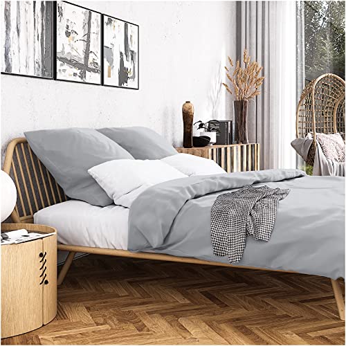 Wolkenfeld Mako Satin Bettwäsche 200x220-100% Baumwolle - Traumhaft weiche Bettwäsche-Sets - 1x Bettbezug 200x220cm + 2X Kissenbezug 80x80 - Hellgrau
