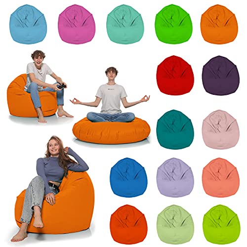 HomeIdeal - Sitzsack 2-in-1 Funktionen Bodenkissen für Erwachsene & Kinder - Gaming oder Entspannen - Indoor & Outdoor da er Wasserfest ist - mit EPS Perlen, Farbe:Orange, Größe:110 cm Durchmesser