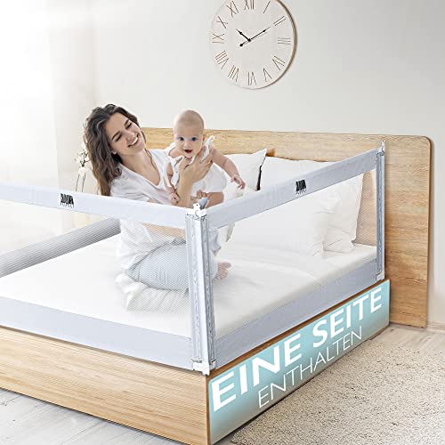 Kids Supply Bettgitter - Sicheres & höhenverstellbares Bettschutzgitter [70-90cm] - Rausfallschutz Bett für Kinder Bett & Elternbett [Eine Seite] (180 x 80 cm)