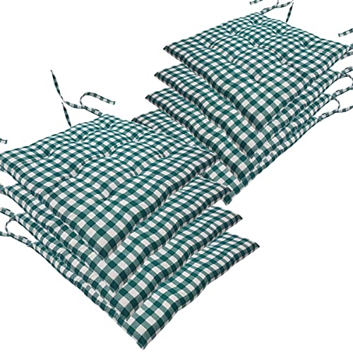 NYVI Stuhlkissen 40x40 cm ComfySeat Grün Weiß kariert 8er Set - Sitzkissen mit Bändern/Schleife, 9-fache Steppung - Indoor & Outdoor - Gartenstuhlkissen aus Baumwoll-Mischgewebe - ÖkoTex 100