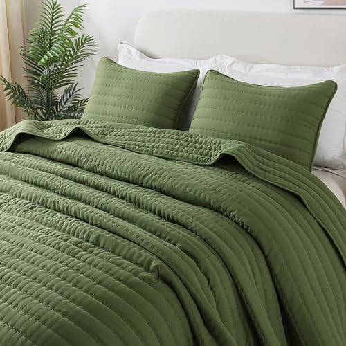 R.SHARE Tagesdecke 260×225 cm, Kuscheldecke Flauschig Decke, Ultra Weiche Sofaüberwurfdecke für alle Jahreszeiten, Wohndecken Steppdecke aus Mikrofaser (ohne Kissenbezug)-Grün