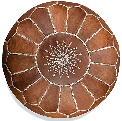 ALMADIH marokkanische Echtleder Sitzkissen -Camel Vintage- gefüllt geliefert - Robustes Leder Handarbeit orientalische Ottoman Sitzsack Sitzpouf Bodenkissen Fußhocker Hellbraun (Pouf Camel Vintage)