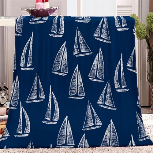 Decke 200x200 Segelboot und blaues Muster 3D Kuscheldecke Flauschig Decke Fleecedecke Weich und Warme, Wohndecke Flanell als Sofadecke Couchdecke Tagesdecke