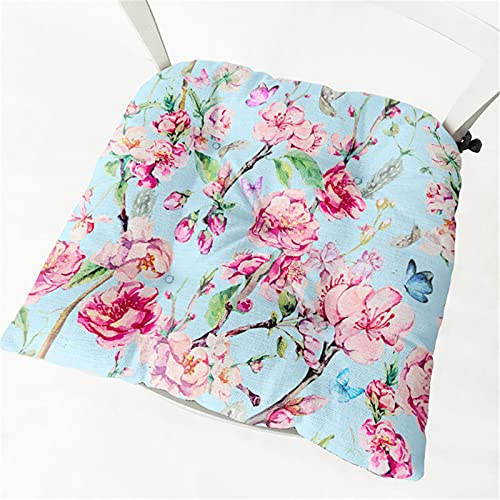 Stuhlkissen mit Bändern 2er Set, Chickw1 Blumen Sitzkissen Gefüllt Dekokissen Zierkissen Gartenkissen für Gartenstuhl, Küche oder Esszimmerstuhl Indoor und Outdoor (Hellblau Blumen,40x40cm)