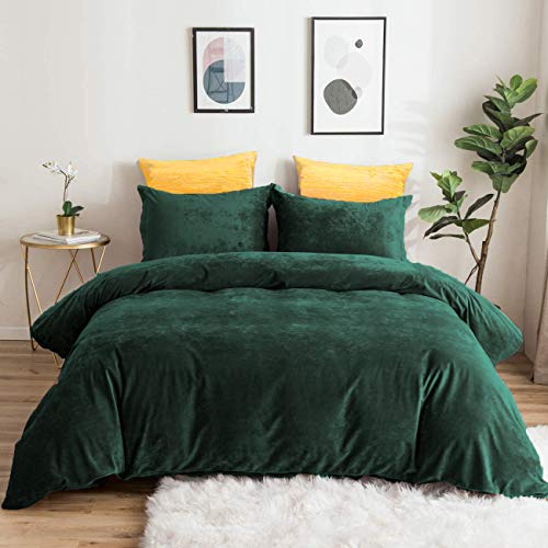 Lanqinglv 2er Set Kissenhülle Kissenbezug 40x80cm Biber Dunkelgrün Grün Doppelpack Winter Unifarben Kopfkissenbezug aus Warme Samt