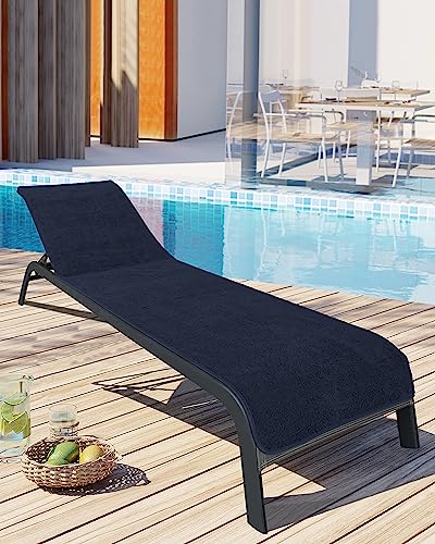 LAYNENBURG premium Schonbezug für Gartenliege - 100% Baumwolle - OEKO-TEX 100 - Frottee Handtuch-Bezug Sonnenliege - Liegenbezug mit Umschlag für Standliege, Liege-Stuhl (75x200 cm Blau)