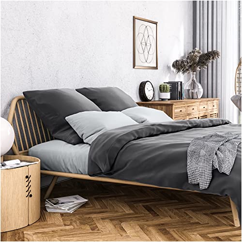 Wolkenfeld Bettwäsche 155x220 Mako Satin - 100% Baumwolle - Traumhaft weich - Bettwäsche-Sets - 1x Bettbezug 155 x 220 + 1x Kissenbezug 80x80 Anthrazit Grau