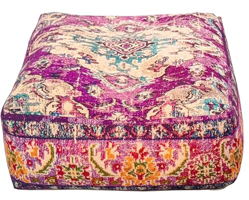 Mandala Life ART Groß Bodenkissen Lila Groß Ottomane Hocker Luxus-Hocker Mit Handwerklichem Raumdekor Orientalische Sitzecke Boho Haustierbett Marrakesch Deko 100% Baumwolle Ungefüllt 60X20Cm