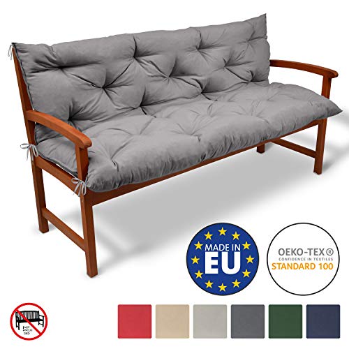 Beautissu Bankauflage Flair BR ca 120x50x50cm Bequeme Gartenbank Auflage Bank Polster & Rücken-Kissen mit Oeko-TEX Hell-Grau