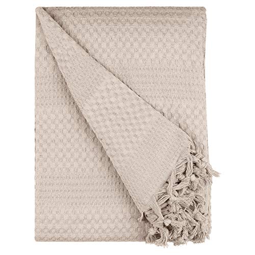 BOHORIA® Tagesdecke 220x240 cm in Waffeloptik Urban Loft | extra groß | 100% Baumwolle | Oeko-Tex® | Überwurf für Sofa, Sessel & Bett | Sofadecke Wolldecke Wohndecke (The Urban Loft) (Sepia)