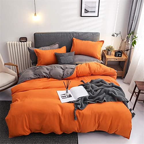 Chanyuan Bettwäsche 220 x 240cm Orange Grau Anthrazit Microfaser Wendebettwäsche Set Uni Doppelbett Bettbezug mit Reißverschluss und 2 Kissenbezüge 80 x 80 cm